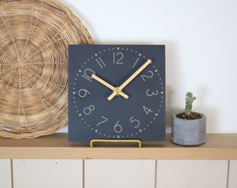 Small wall clock - Navy and gold - Tiny modern decor - Modern farmhouse wall decor - 6" mini clock w/ easel