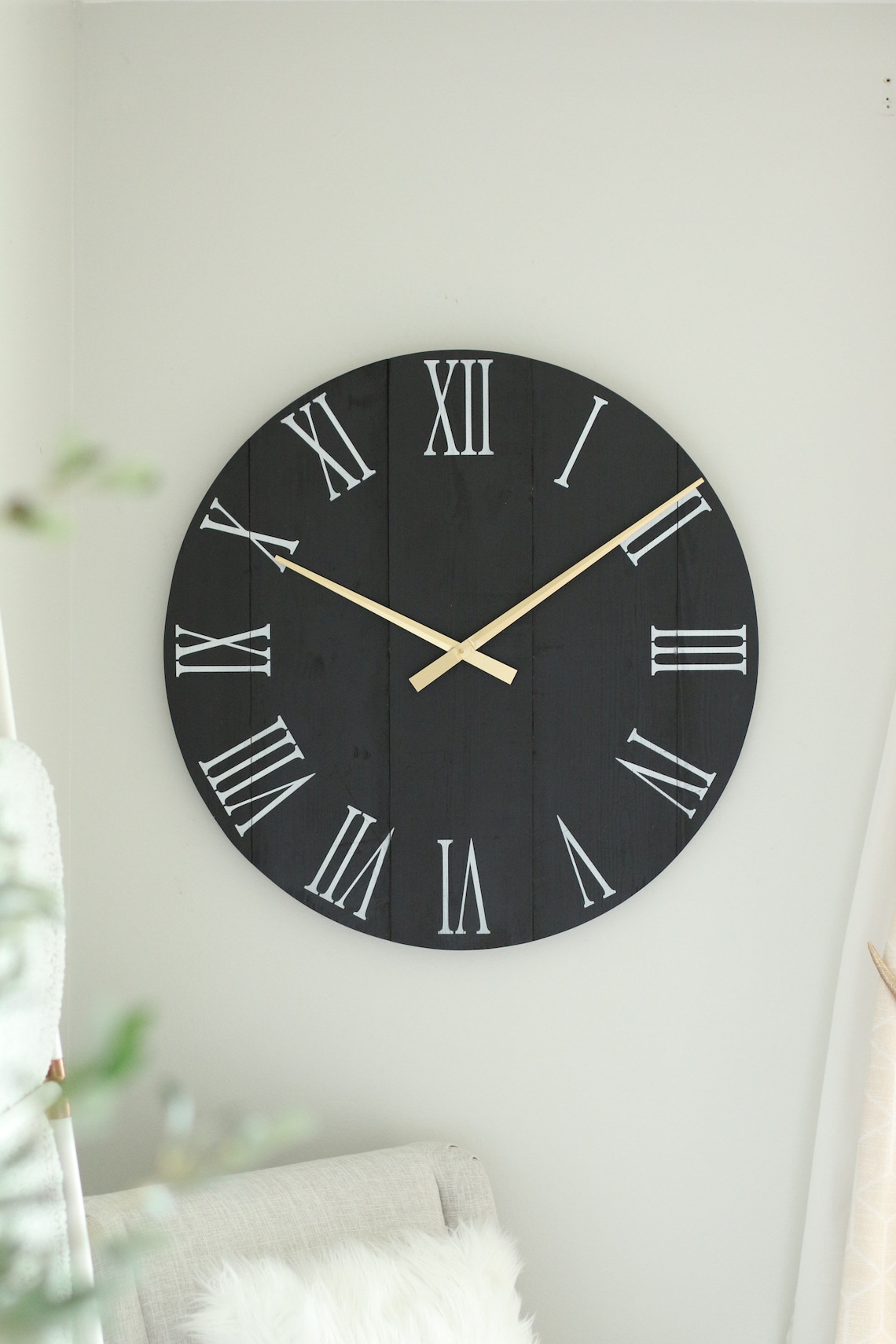 Large Wall Clock Living Room Decor Black and Gold Unique - Etsy