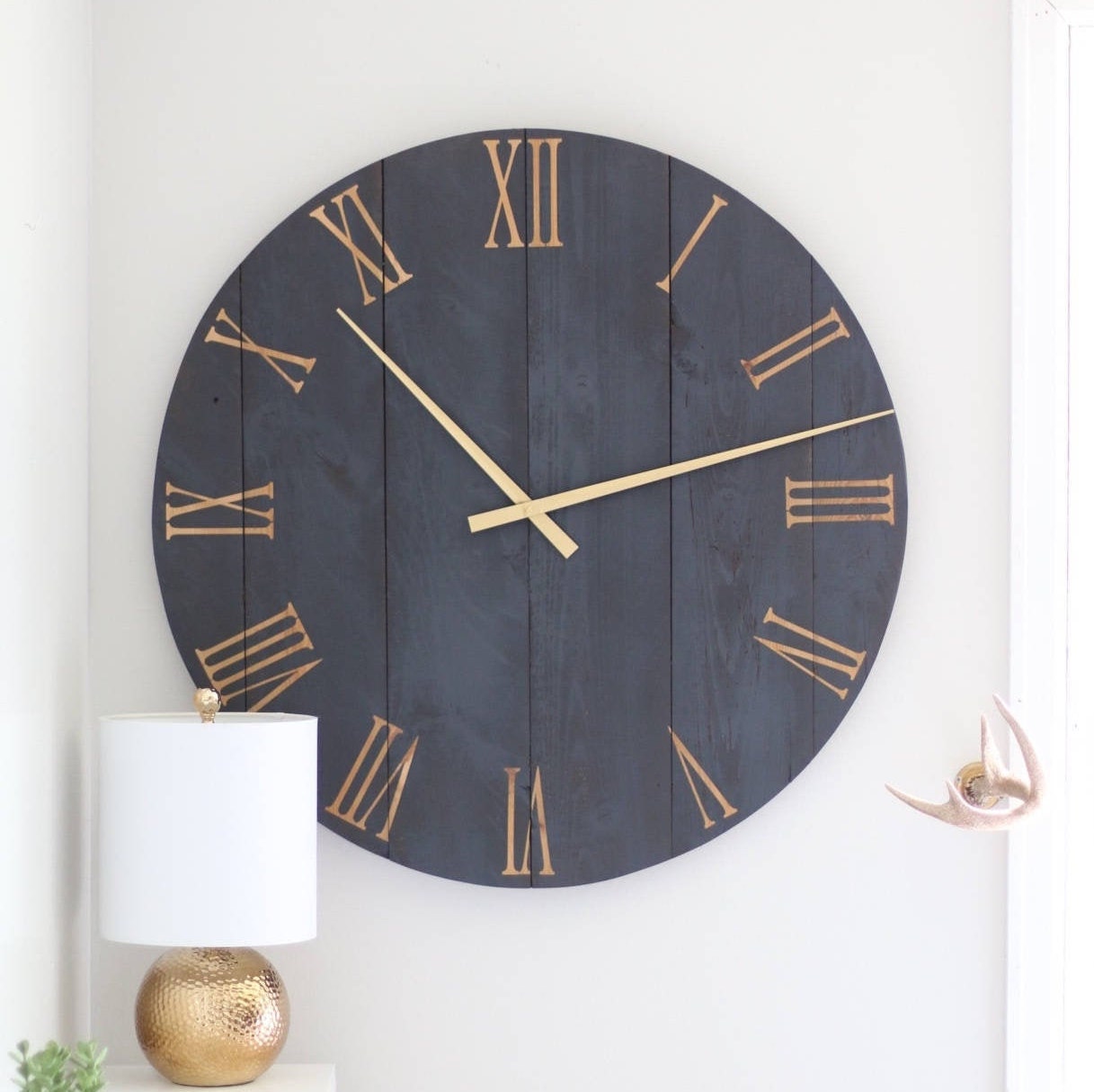 Large Wall Clock Navy and Gold Mid Century Modern Modern Etsy