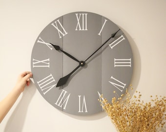 Large wall clock - Slate grey - Unique gift idea - Above fireplace decor - Farmhouse decor - Handmade item - Clocks for wall - 25"/30" NORA