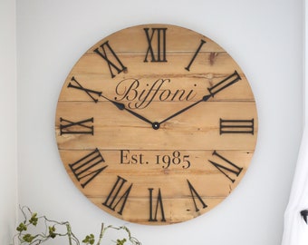 Wood clock - Raised wood numbers - Large wall clock - Farmhouse wall decor - Living room - Modern home decor - Fireplace mantle decor