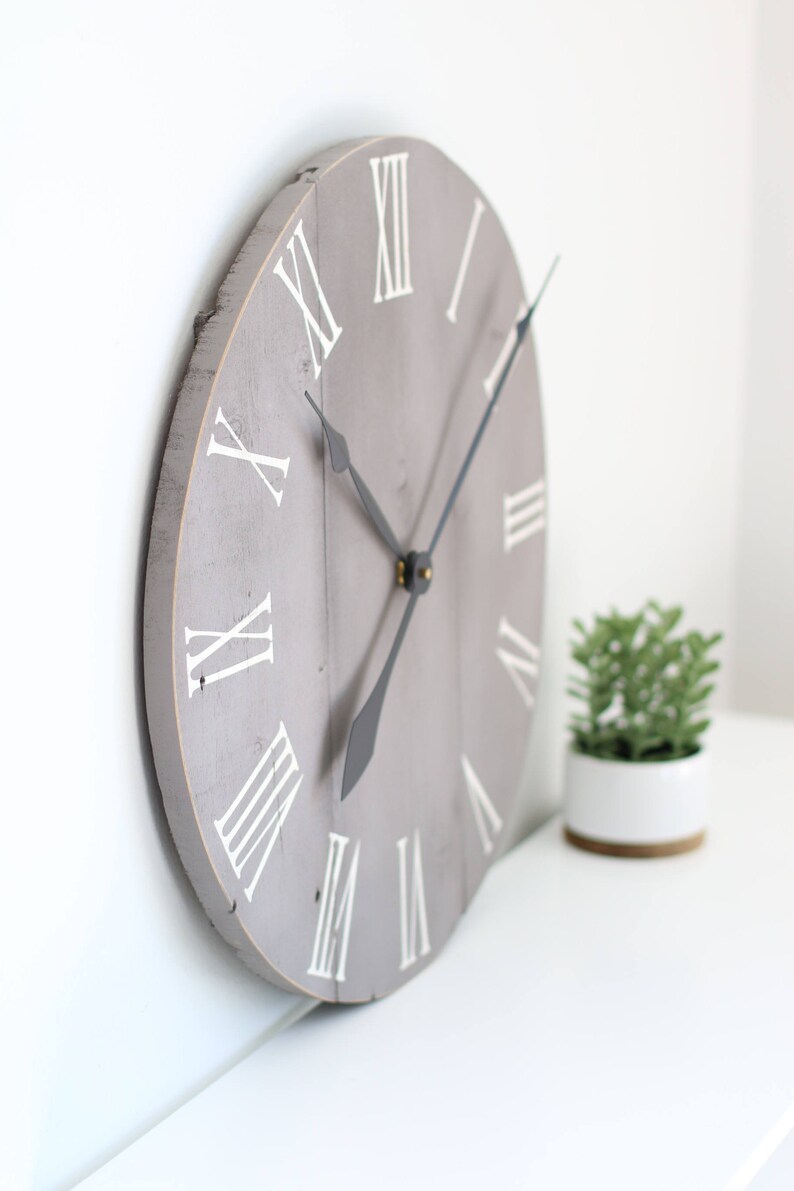 Wood wall clock Medium grey chalk paint Farmhouse living room Handmade clock Home decor Living room decor 20 Kennedy image 4