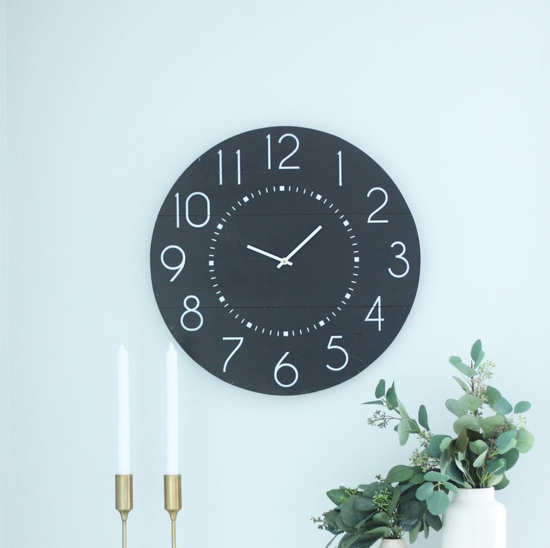 Wall clock Black and white Neutral wall art Modern home Etsy