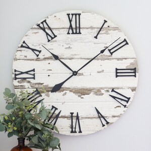 Large wall clock Chippy white Farmhouse wall decor Housewarming gift idea Barn wood lovers 25/30 wall clock image 2