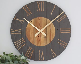 Large wall clock - Farmhouse wall decor - Oversized clock - Living room wall decor - Wedding gift ideas - Unique gift idea - Madison in grey