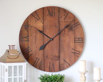 25"/30" Large wall clock - Farmhouse decor - Neutral house - Oversized - Above fireplace - Unique gift idea - HAILEY in Mahogany