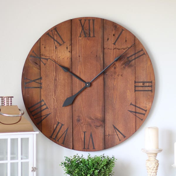 25"/30" Large wall clock - Farmhouse decor - Neutral house - Oversized - Above fireplace - Unique gift idea - HAILEY in Mahogany