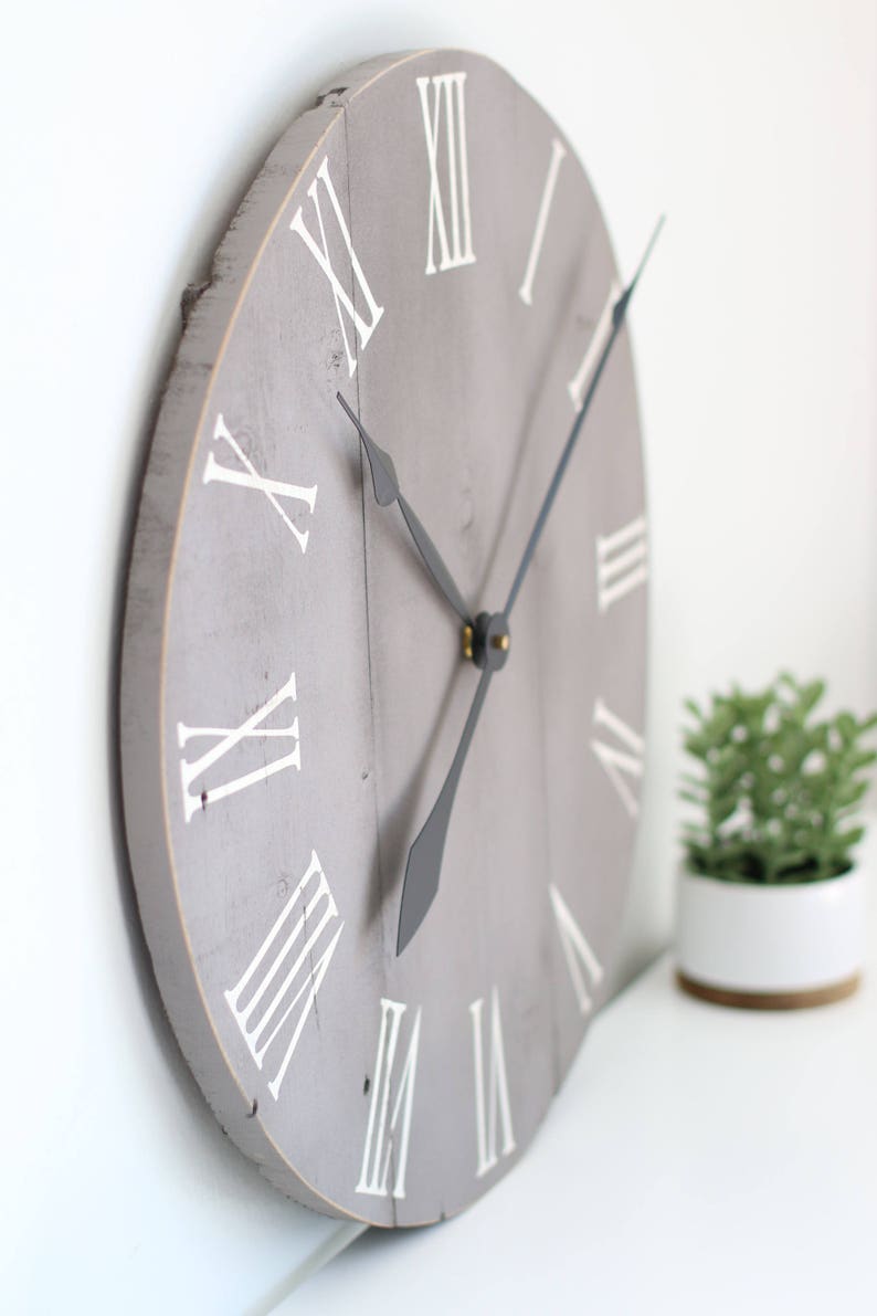 Wood wall clock Medium grey chalk paint Farmhouse living room Handmade clock Home decor Living room decor 20 Kennedy image 3