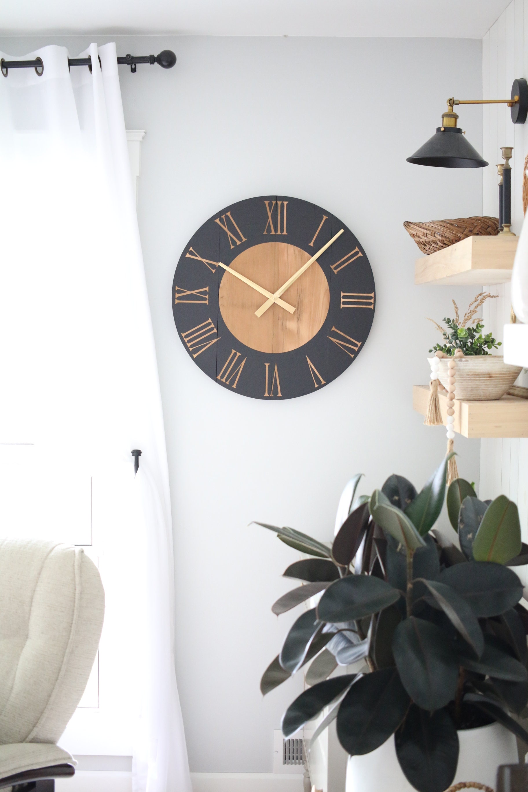 Large Wall Clock Living Room Wall Decor Black and Gold - Etsy