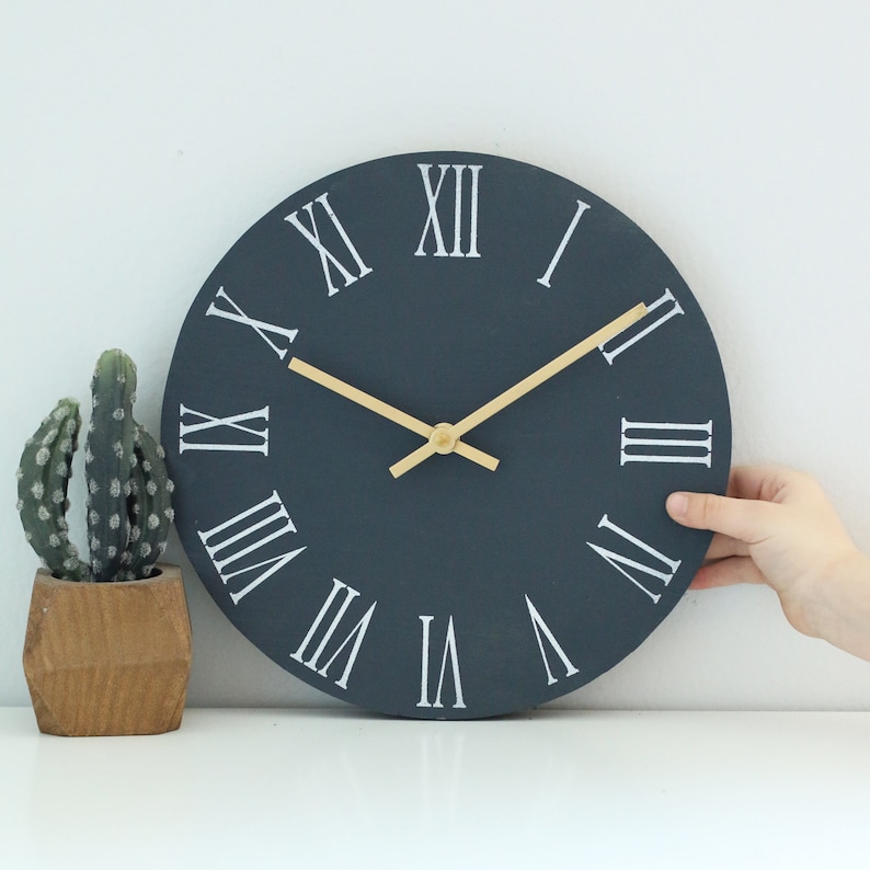 Small wall clock Navy and gold Tiny modern decor Modern Etsy