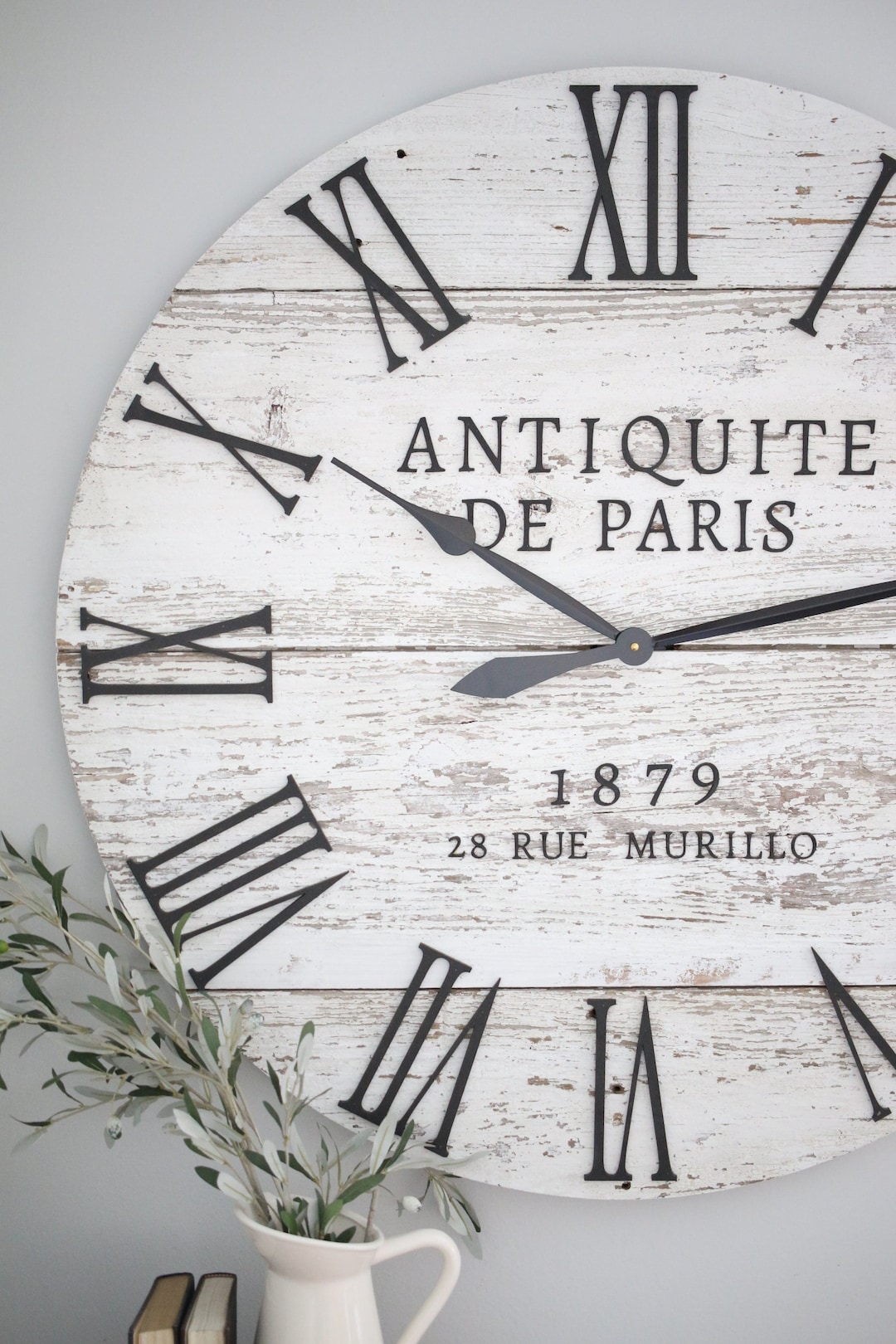 新品未使用Antiquité de Paris ヴィンテージ風テーブルクロック白 Parisian Wood Wall Clock - 36