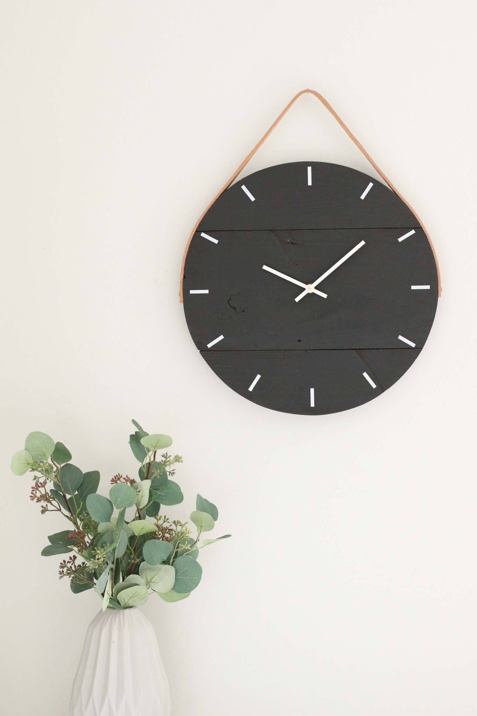 Wall clock Black clock with leather strap Genuine leather Etsy