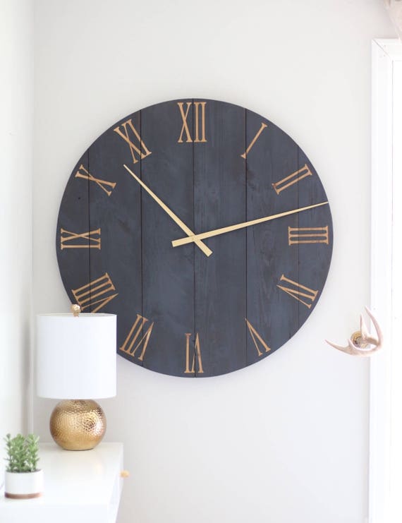 36 wall clock. Navy blue wall clock. Large wall clock. Etsy