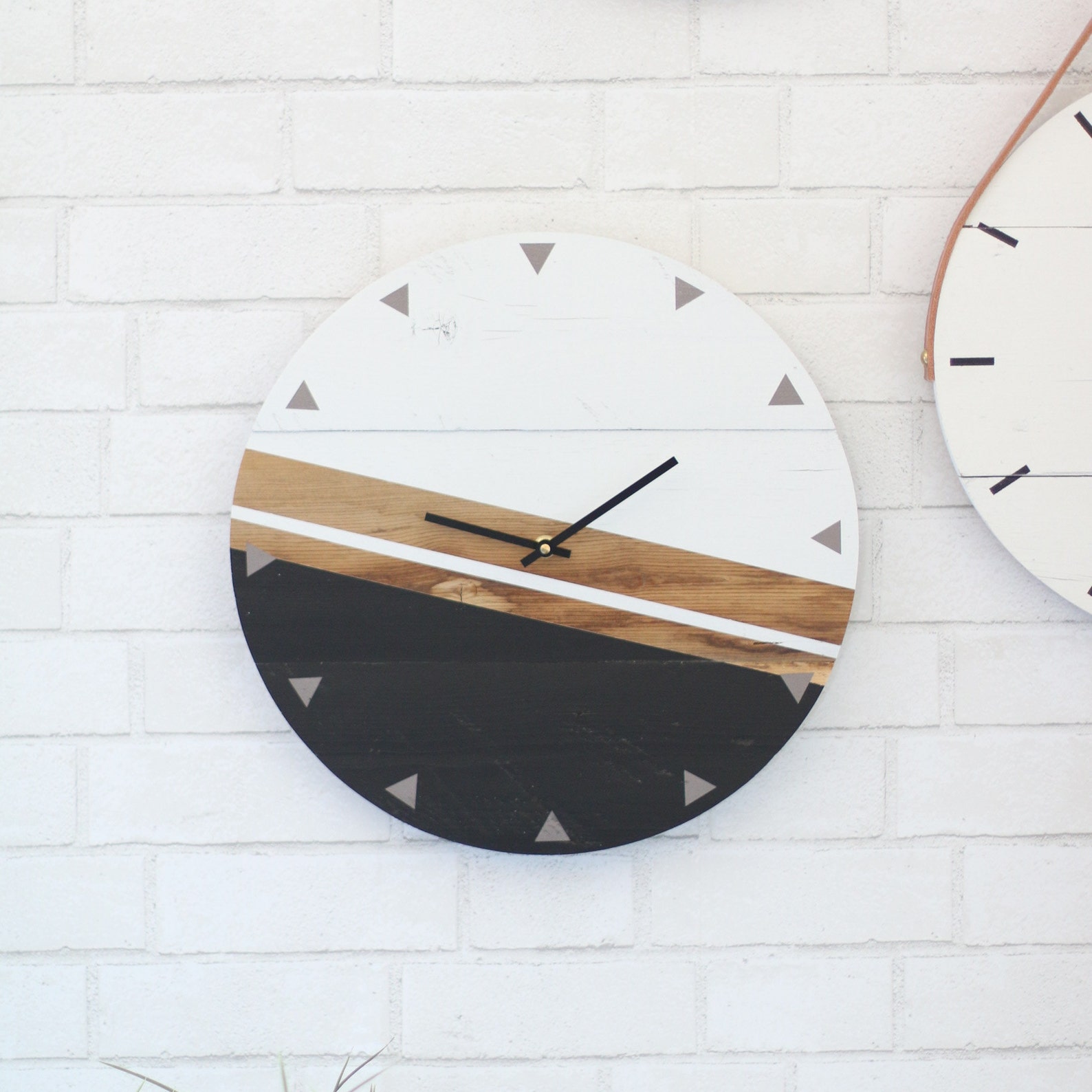Wood Wall Clock Modern Wall Art Clock With Leather Strap Etsy