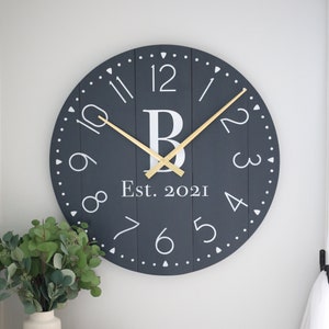 Large wall clock - Farmhouse clock - Personalized/Customized - Name/date - Gift for couple - Fireplace mantle decor - Anniversary gift