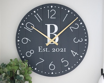 Large wall clock - Farmhouse clock - Personalized/Customized - Name/date - Gift for couple - Fireplace mantle decor - Anniversary gift