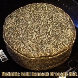 Metallic Gold  Damask Brocade Hat, Bucharian, Kufi, Topi, Tupi, Hat, Kippah, Jewish, African, Asian, Men, Women, Sephardic, Kids