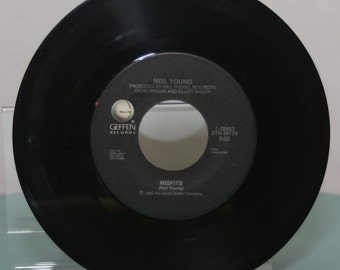 Vintage 45 Record of "Misfits" and "Get Me Back to The Country" by Neil Young, Man Cave, Love, Wedding, Western