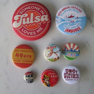 Vintage Set of 8 Pinback/ Lapel Pins /Gift/ Coat/Jacket/Tee Shirt Pinback. Pin Memorabilia. Scrapbook. Keepsake.