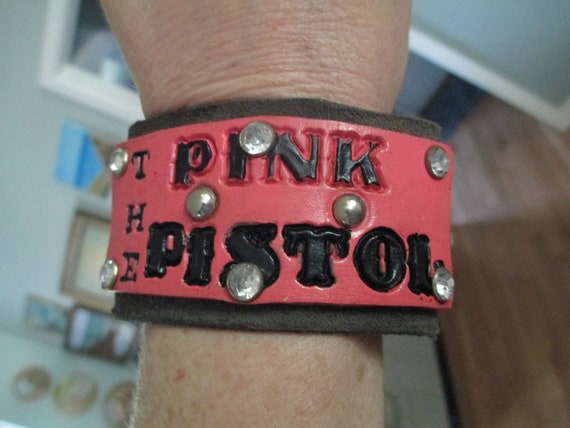 Rustic Leather "The Pink Pistol" Cuff Bracelet. V… - image 1