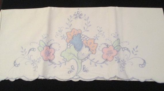Vintage Hand Embroidery Pillowcase Craft Cut Out Etsy