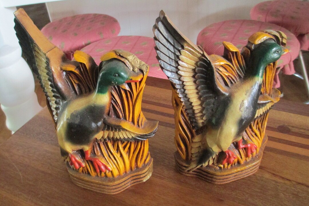 Vintage Duck Bookends Mid Century Retro Mallard Duck Bookends Heavy
