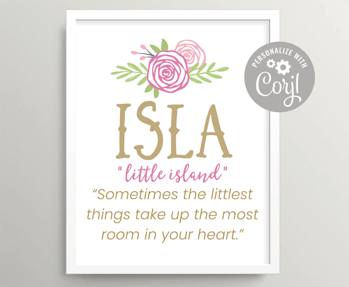Roses baby girl name art printable Floral nursery wall art Etsy
