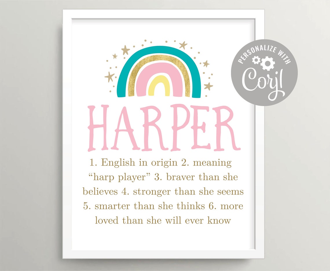 Rainbow Baby Girl Name Art Printable Fantasy Nursery Wall Etsy
