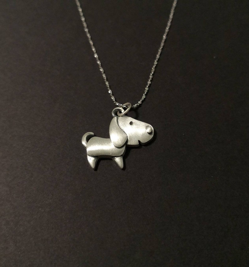 Valentines Gift Pendant Initial Jewellery Cute Puppy Sterling Silver Necklace Gift for Her
