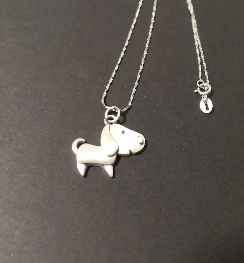 Valentines Gift Pendant Initial Jewellery Cute Puppy Sterling Silver Necklace Gift for Her