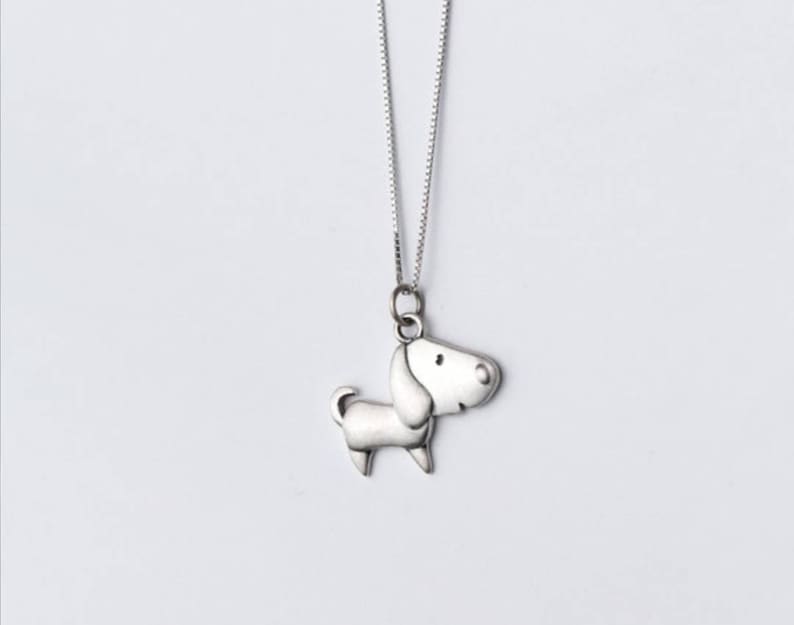 Valentines Gift Pendant Initial Jewellery Cute Puppy Sterling Silver Necklace Gift for Her