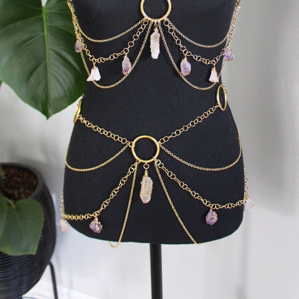 Crystal Body Chain Belt 18k Gold Plated Brass