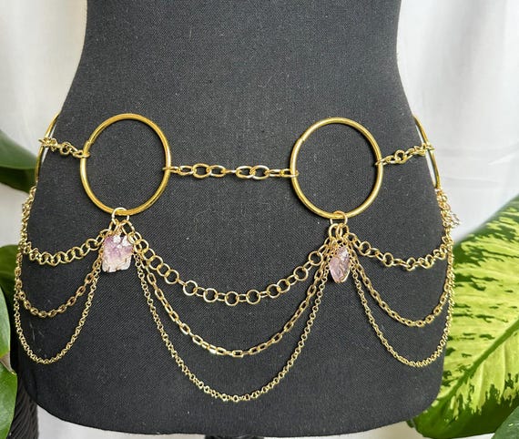Gold Chain Belt with Crystal Accents Vince Camuto Chain Belt with Crystal Links | Belk main image 4