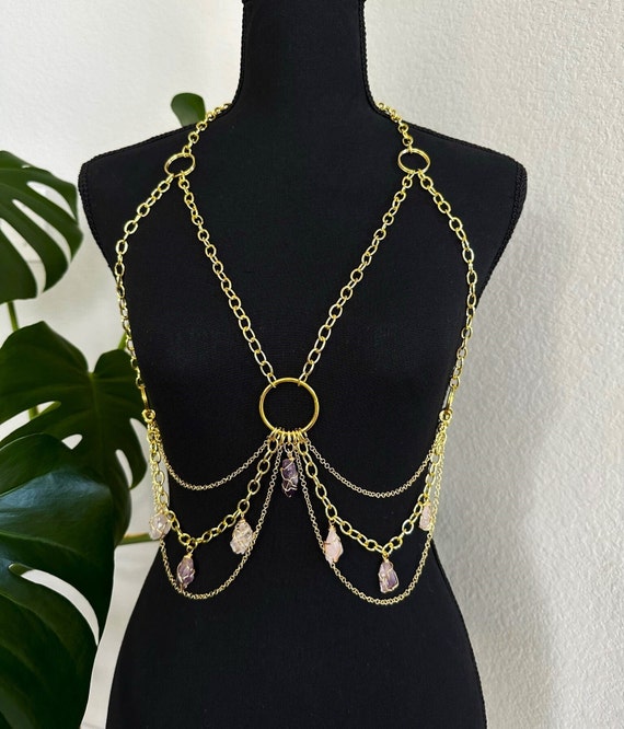 Crystal Body Chain 18k Gold Plated Brass Top Piece 