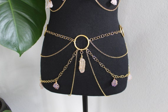 Crystal Body Chain Belt 18k Gold Plated Brass - Etsy display picture 2
