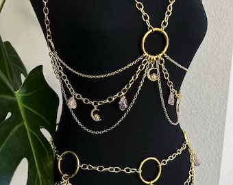 Crystal Moon Body Chain Set 18k Gold Plated Brass