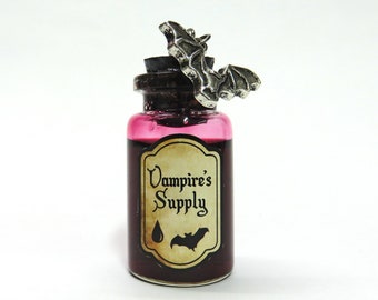 Collier mini bouteille en verre Vampire « Stock » - Twillight - Fantasy - Bouteille en verre - Bouteille liquide - Magie - Vampire - Halloween