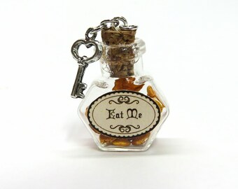 Alice in Wonderland Inspired Eat me mini Bottle Necklace - Fantasy - Fairytale - Mini Glass Bottle - Magic - Once Upon a Time