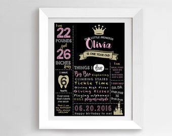 Princess First Birthday Chalkboard | Chalkboard Sign | Personalized Poster | Printable | Birthday Chalkboard Sign | Girls Chalkboard sign