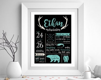 Wild One First Birthday Chalkboard | Chalkboard Sign | Antler Sign | Personalized Poster | Birthday Chalkboard Sign | Boys Chalkboard sign