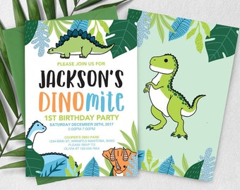 Tropical Dinomite Dinosaur Birthday Invitation, Dinosaur Invitation, Boys invitation, Dinosaur Birthday Party, T-rex Invitation,Stegosaurus