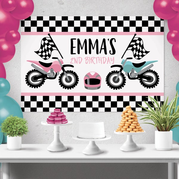 Girls Motorcycle Backdrop Design,Girls Dirt Bike Backdrop, Motor Bike backdrop, Dirt Bike, Motor Bike, Sign, Poster, Birthday, Cake Table