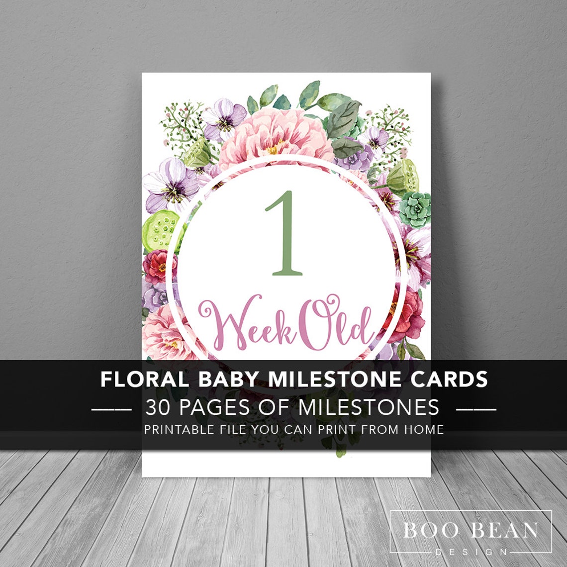 Floral Baby Milestone Card Instant Download Printable Card | Etsy