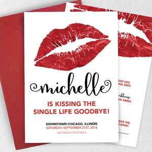 Kissing Single Life Goodbye Bachelorette Invitation, Bachelorette Party, Weekend party, Red Lips, Single Life, Red Lips Bachelorette