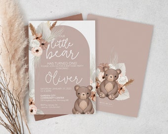 Boho Bear Birthday Invitation, Bear invitation, Little Bear, Boho Bear Party, Bear Birthday, Boho Party, Little Bear Birthday, Bohemian