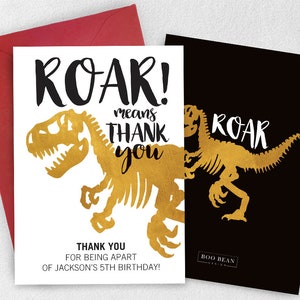 Modern Dinosaur Thank You Card, Dinosaur Thank You Card, Boys Dinosaur, Dinosaur Birthday Party, Dino, Gold Dinosaur Thank You Card