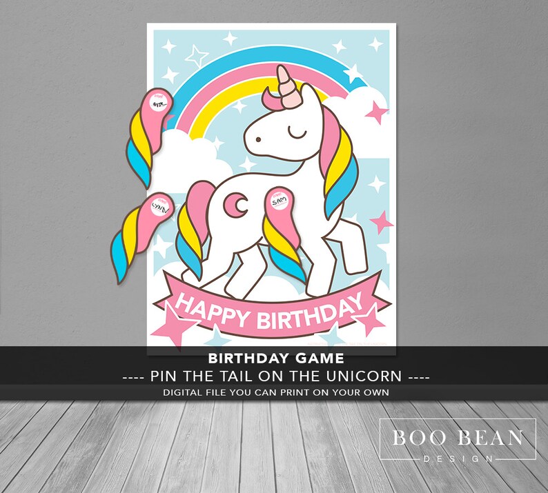 unicorn pin the tail poster printable game unicorn poster etsy
