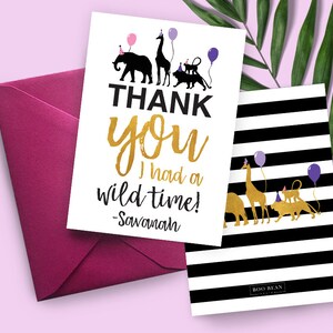 Girls Calling All Party Animals, Thank you Card, Zoo Birthday Card, Safari Themed Party, Animal Thank You, Wild One Thank You, Thank You