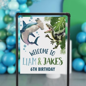 Dino Shark Cake Topper, Dino Cake Topper, Shark Cake Topper, Dino Shark Birthday, Twin Birthday Ideas, Twin Party, Dino Shark Party image 6