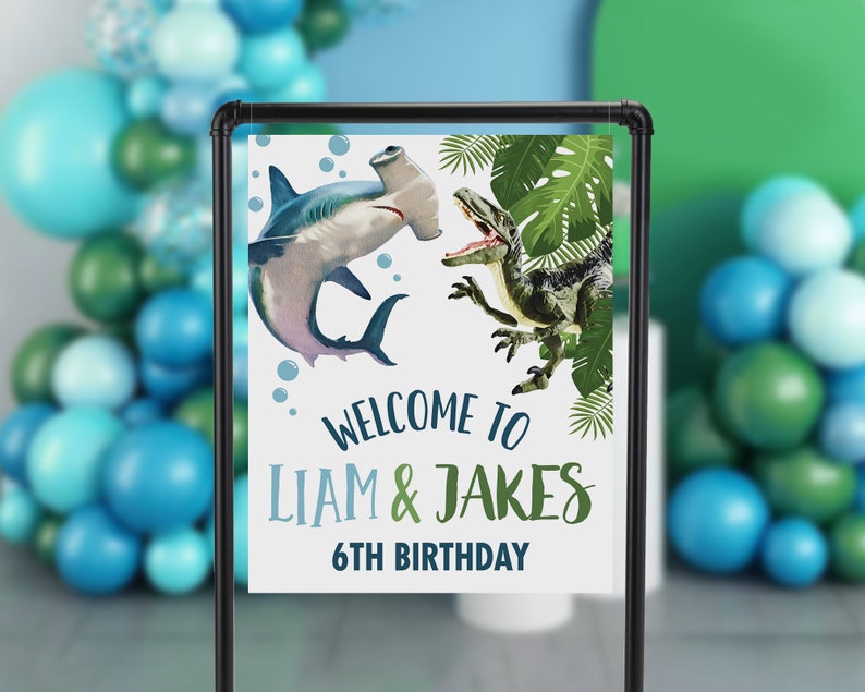 Dino Shark Cake Topper, Dino Cake Topper, Shark Cake Topper, Dino Shark Birthday, Twin Birthday Ideas, Twin Party, Dino Shark Party image 6